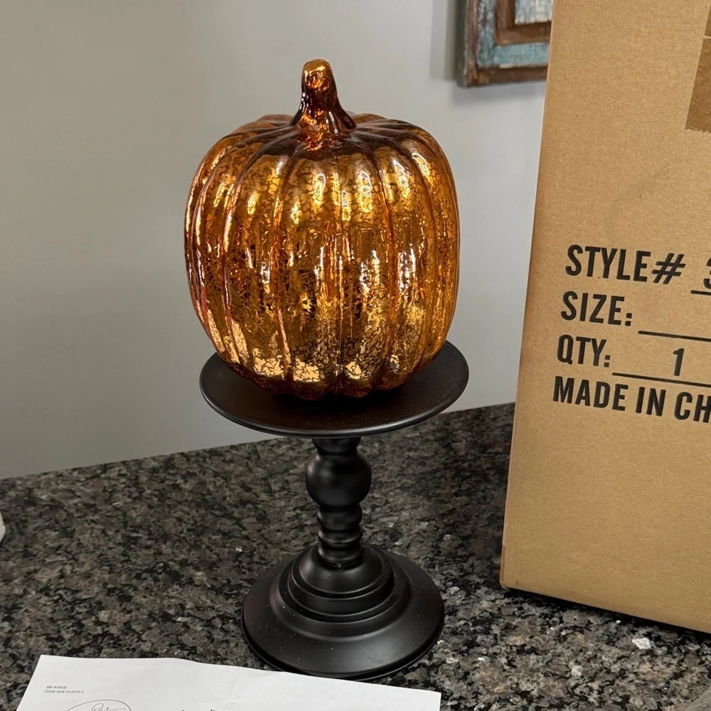Orange light up led Pumpkin on Black Stand fall decor NEW